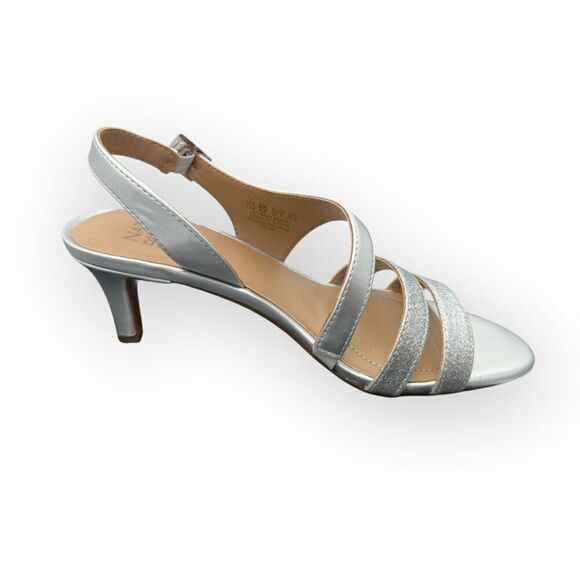 Naturalizer Womens Taimi Glitter Slingback Sandal Silver Pearl Size 7.5M - Picture 1 of 9